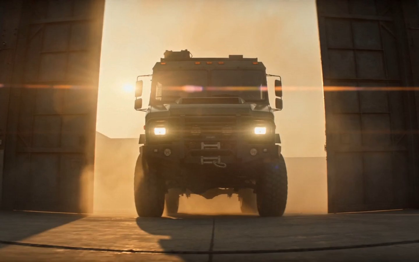 Expedition truck emerging into the sunlight in the X Campers brand film